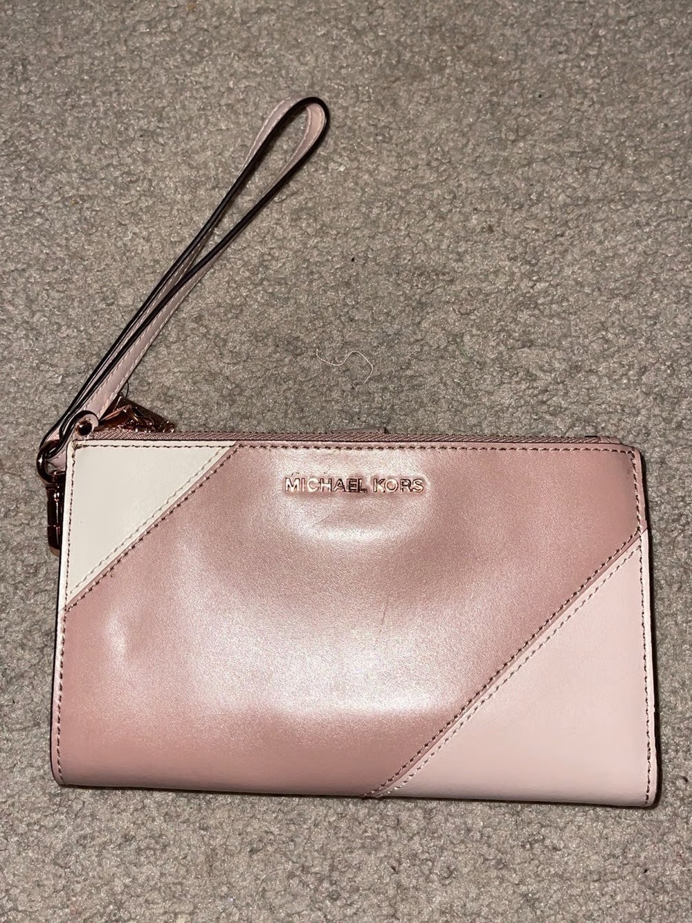 Michael Kors Pink & Cream Colorblock Leather Wristlet